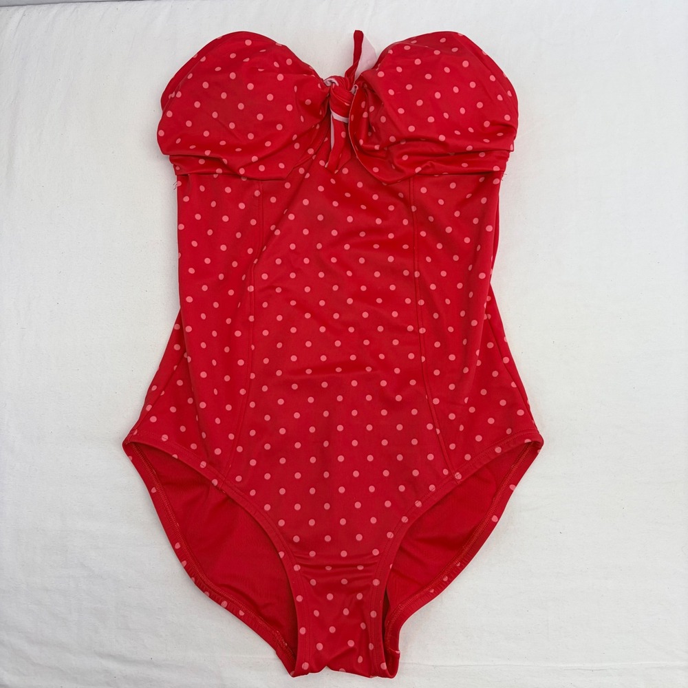 Spanx Swimsuit 6 Push Up Red Polka Dot Strapless One Piece Pinup Retro Beachwear